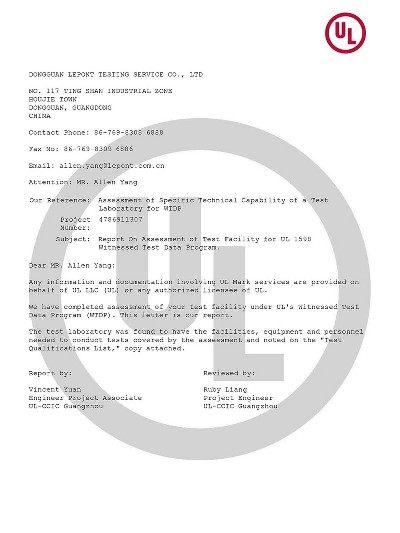 WTDP(UL1598) Qualification Letter