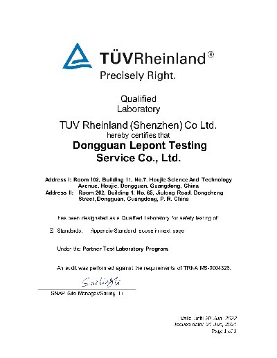 TUV RH PTL Assessment Certificate signed